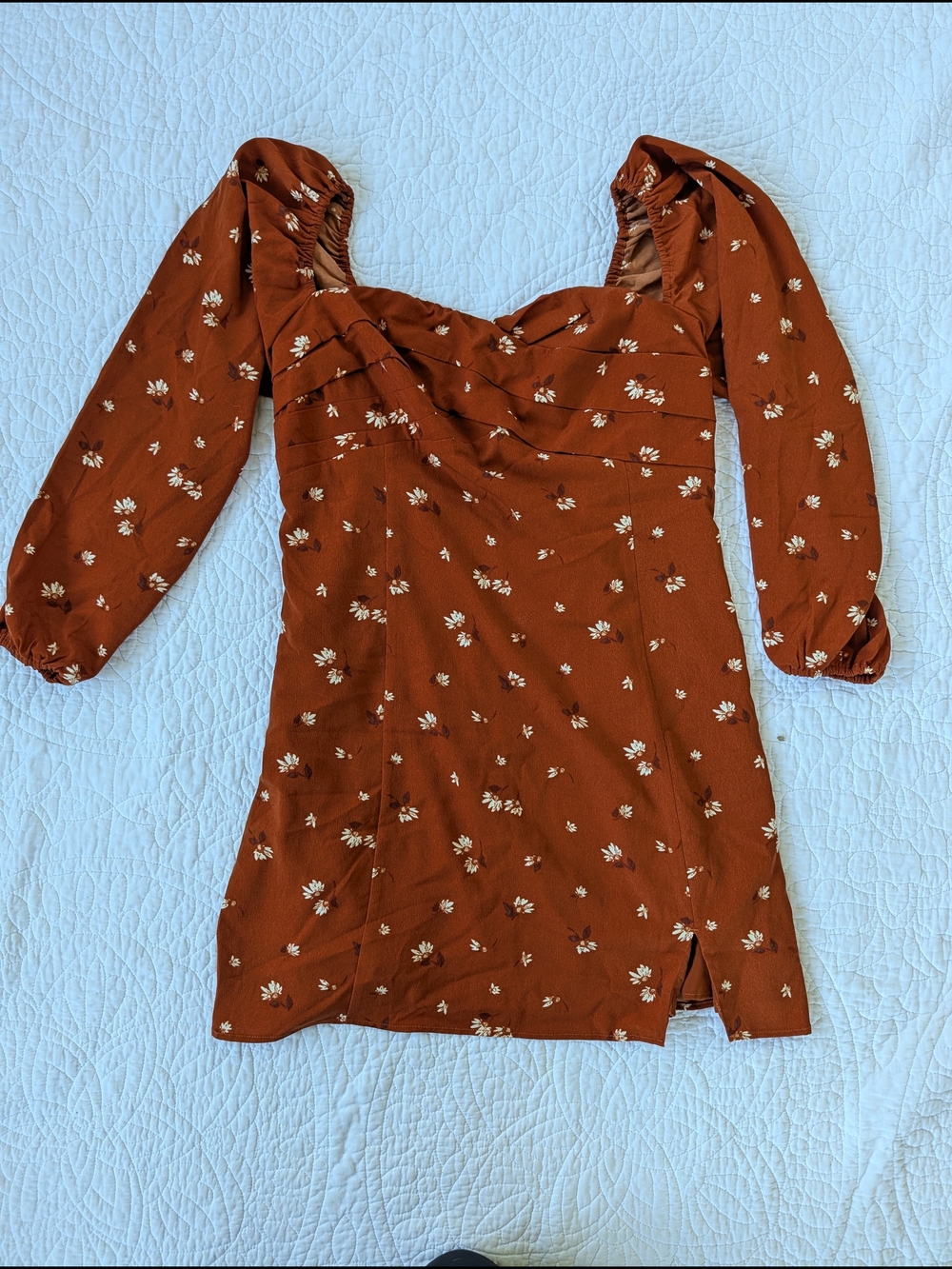 Abercrombie & Fitch Rust Floral Long-Sleeve Mini Dress